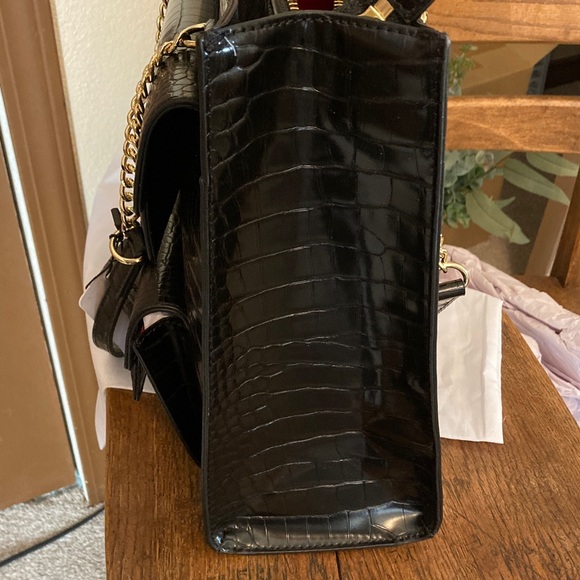 Love Moschino Croc Embossed Vegan Leather Heart Charm Tote with Dust Bag NWT - Picture 4 of 12